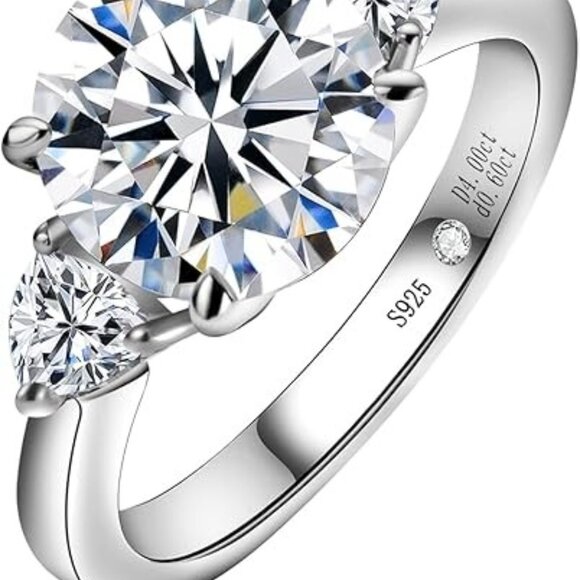 4.6cttw Round Cut Moissanite 3 Stone D Color VVS1 925 Silver Wedding Ring - Picture 2 of 6